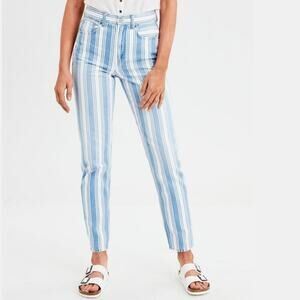 American Eagle Women's Size 2 Striped High Waisted Rise Tapered Leg Mom Jeans